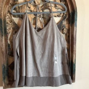 Faux suede layered tank top